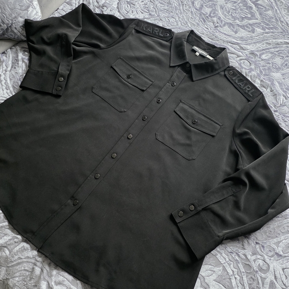 Karl Lagerfeld Paris Womens Plus Size Utility Shirt NWT - Picture 8 of 11